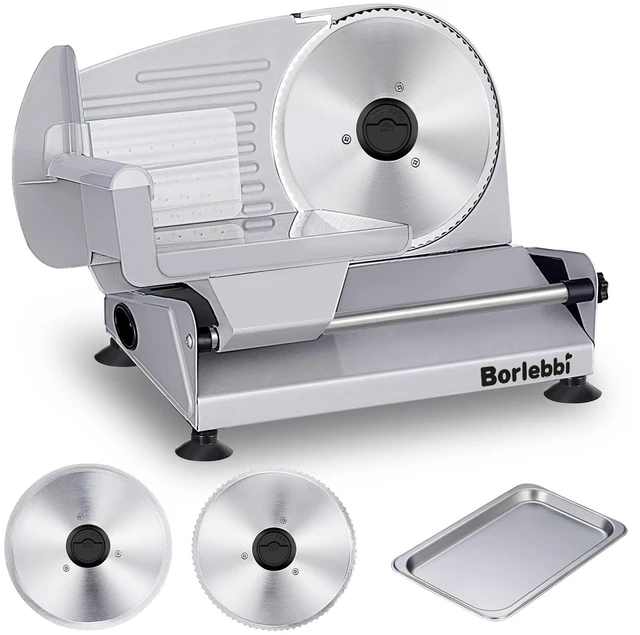 Main image of Meat Slicer, 200W Electric Food Slicer with 2 Removable 7.5" Blades | 200W Motor, 2 Removable 7.5" Stainless Steel Blades, Stainless Steel Tray, Child Lock, 0-15 mm Adjustable Thickness