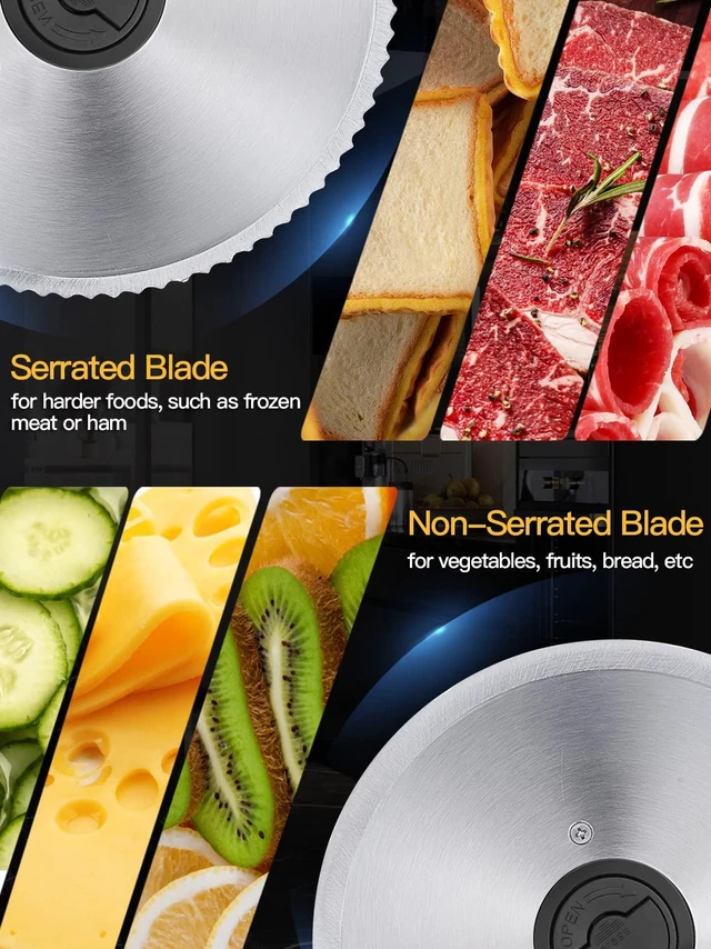 Alt view image 3 of 6 - Meat Slicer, 200W Electric Food Slicer with 2 Removable 7.5" Blades | 200W Motor, 2 Removable 7.5" Stainless Steel Blades, Stainless Steel Tray, Child Lock, 0-15 mm Adjustable Thickness