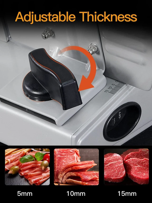Alt view image 5 of 6 - Meat Slicer, 200W Electric Food Slicer with 2 Removable 7.5" Blades | 200W Motor, 2 Removable 7.5" Stainless Steel Blades, Stainless Steel Tray, Child Lock, 0-15 mm Adjustable Thickness