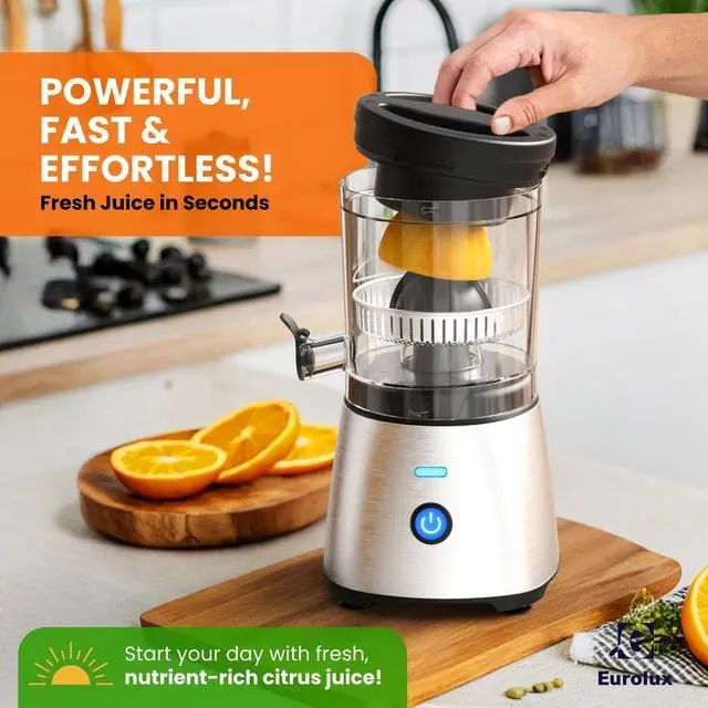 Alt view image 2 of 7 - Electric Citrus Juicer Stainless Steel | Premium Hands-Free One-Touch Orange Juice Squeezer for Oranges, Lemons, and Limes | Quiet Operation, Easy to Clean, Countertop Small Kitchen Appliance