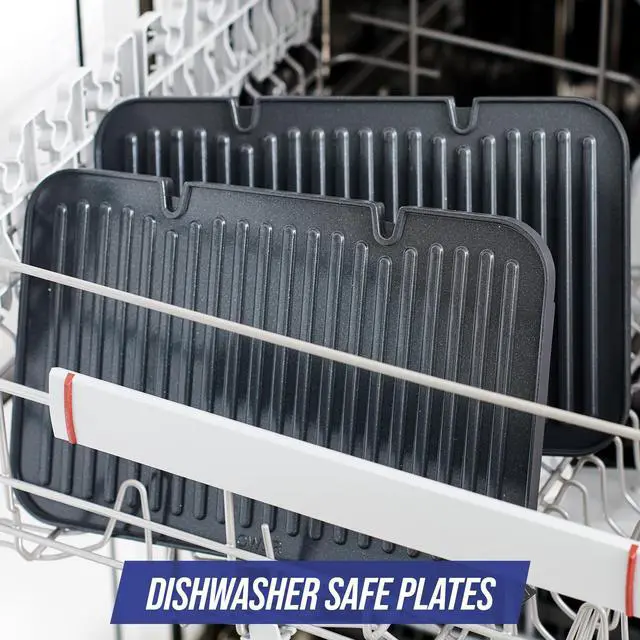 Alt view image 4 of 6 - Ceramic Nonstick, Electric Contact Sizzle Griddle with Grill and Waffle Plates, Open Flat Design, Dishwasher Safe Removable Plates, Adjustable Temperature Control, PFAS-Free, Blue