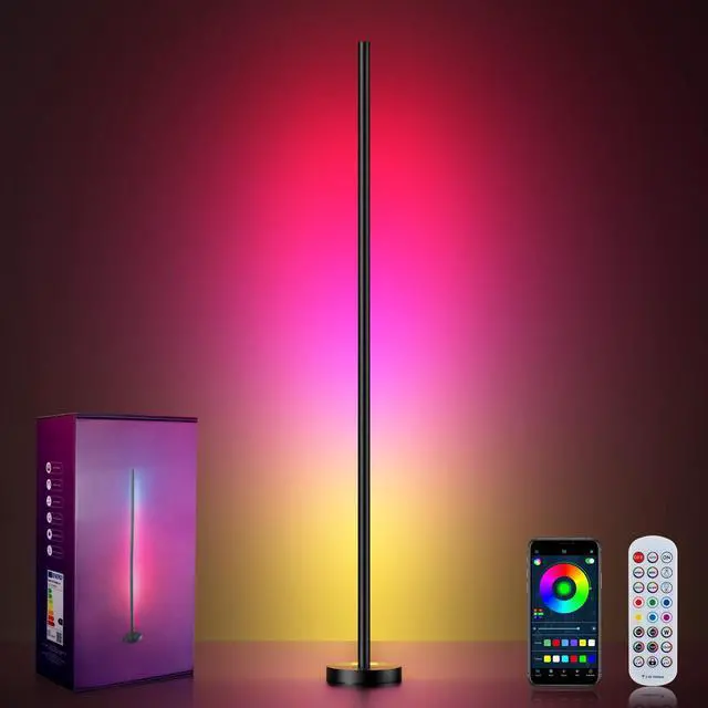Main image of Smart RGBICW LED Corner Floor Lamp - 16 Million DIY Colors, 68+ Scenes, Music Sync, App & Remote Control, Color-Changing Ambient Lighting for Living Rooms, Bedrooms, and Gaming Rooms