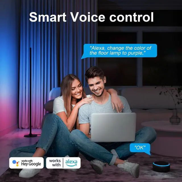 Alt view image 5 of 6 - Corner Floor Lamp 2-Pack with Alexa, Smart Modern Floor Lamp with Music Sync 16 Million Colors & 68+ Scene with APP and Remote Control, for Bedroom Living Room