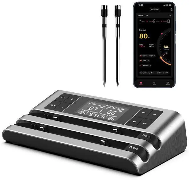 Main image of Wireless Smart Meat Thermometer with Dual-Sensor Probe, 500FT Remote Monitoring, Dedicated App, Real-Time Ambient and Food Temperature Tracking for Precise Cooking Control