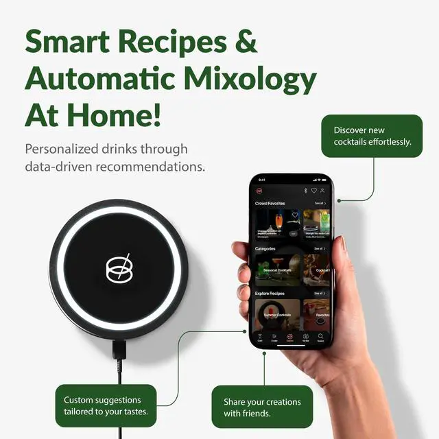 Alt view image 6 of 7 - Smart Coaster 2.0 (Black) Portable Cocktail Maker & Drink Mixer, App-Enabled Home Bartender Machine with 1000+ Recipes for Cocktails & Mocktails