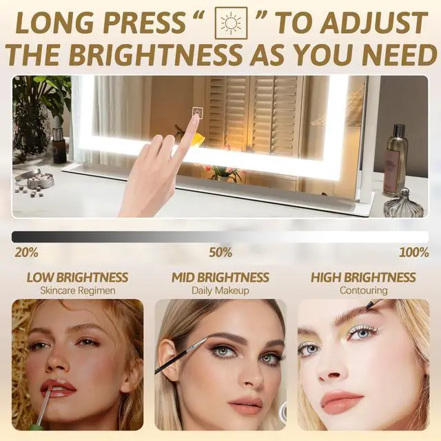 Alt view image 4 of 7 - Vanity Mirror with Lights 22"x18", Lighted Makeup Mirror with 10X Magnification, Smart Touch 3 Colors Dimmable, 360° Rotation, Women Gift, Dresser Mount, Bathroom (White)