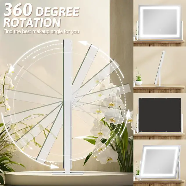 Alt view image 7 of 7 - Vanity Mirror with Lights 22"x18", Lighted Makeup Mirror with 10X Magnification, Smart Touch 3 Colors Dimmable, 360° Rotation, Women Gift, Dresser Mount, Bathroom (White)