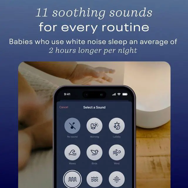 Alt view image 3 of 6 - Sound and Light Smart Baby Night Light and Sound Machine | Audio Monitor | Cry Detection Alert Feature | OK to Wake Alarm Clock for Kids | Temp & Humidity Tracking | Rechargeable Battery | WiFi