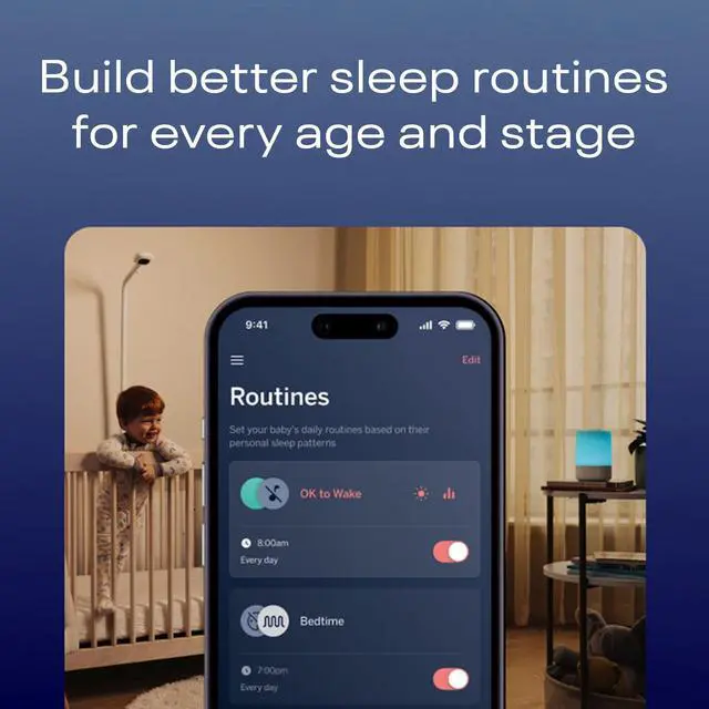 Alt view image 5 of 6 - Sound and Light Smart Baby Night Light and Sound Machine | Audio Monitor | Cry Detection Alert Feature | OK to Wake Alarm Clock for Kids | Temp & Humidity Tracking | Rechargeable Battery | WiFi