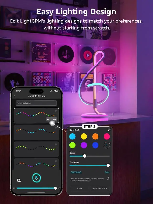 Alt view image 4 of 7 - TB2 AI Smart Table Lamp, RGB+IC Addressable LED Lamps Alexa Google Home Enable, APP Control DIY Color Changing Modern Spiral Lamp, Music Sync, AI Generated Lighting LLM, 2.4 GHz WiFi/Bluetooth