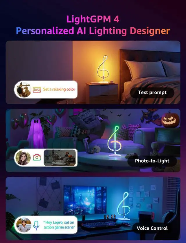 Alt view image 2 of 7 - TB2 AI Smart Table Lamp, RGB+IC Addressable LED Lamps Alexa Google Home Enable, APP Control DIY Color Changing Modern Spiral Lamp, Music Sync, AI Generated Lighting LLM, 2.4 GHz WiFi/Bluetooth