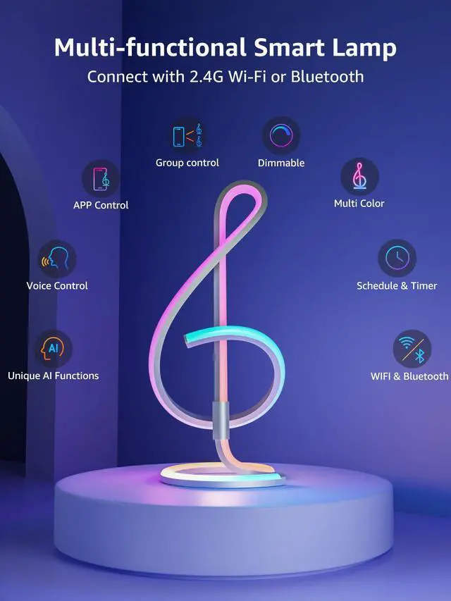 Alt view image 7 of 7 - TB2 AI Smart Table Lamp, RGB+IC Addressable LED Lamps Alexa Google Home Enable, APP Control DIY Color Changing Modern Spiral Lamp, Music Sync, AI Generated Lighting LLM, 2.4 GHz WiFi/Bluetooth