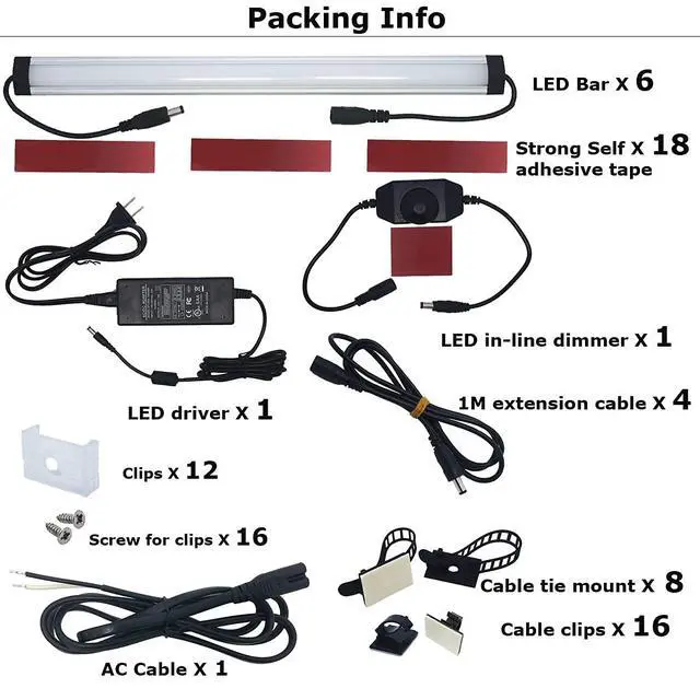 Alt view image 6 of 7 - Under Cabinet LED Lighting Kit Plug in or Hardwired, 6 pcs 12 Inches Light Strips, 2000 Lumen, Super Bright, for Kitchen Counter, Closet, Shelf Lights, 31W, Warm White (6 Bars)