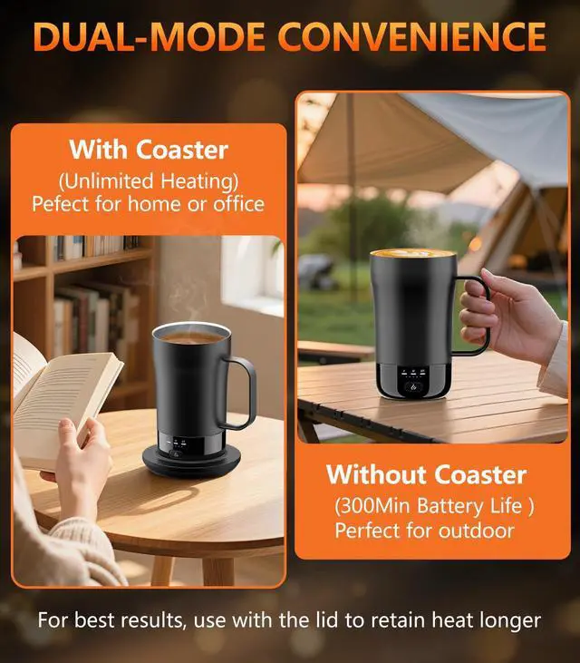 Alt view image 3 of 7 - Self-Heating Coffee Mug, 14oz Heated Coffee Mug - Rechargeable Temperature Control Coffee Mug Keep Coffee Hot, Smart Mug Great Gift for Coffee Lovers & Slow Sippers