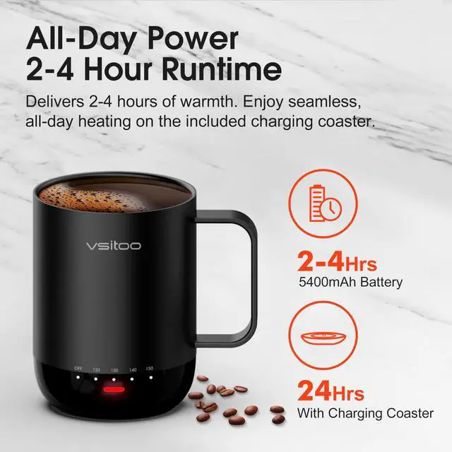 Alt view image 3 of 7 - S3 Pro 14oz Smart Self Heating Coffee Mug,Heated Coffee Mug with Auto-Sensing AI Heats Drinks to 120-150°F Hands-Free.Perfect for Home/Office,Ideal Gift fo Men/Women, Black