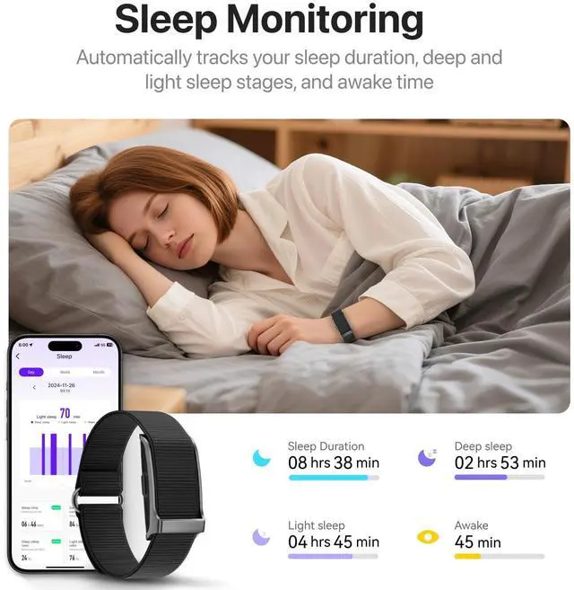 Alt view image 4 of 7 - Smart Health Wristband, All-Day Continuous Monitoring, Heart Rate Tracking, Improve Sleep, Wearable Activity & Fitness Tracker, 120+ Sports Modes, 60-Day Battery, with Free App, 2 Bands Included