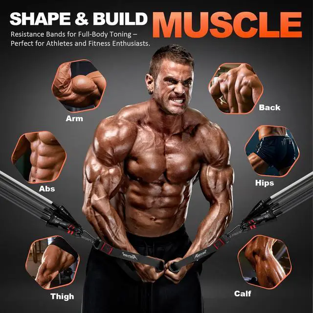 Alt view image 3 of 7 - Resistance Bands 300lbs, Heavy Duty Workout Bands, Exercise Bands with Handle, Fitness Bands with Carry Bag, Door Anchor, Legs Ankle Straps for Muscle Training, Physical Therapy, Shape Body