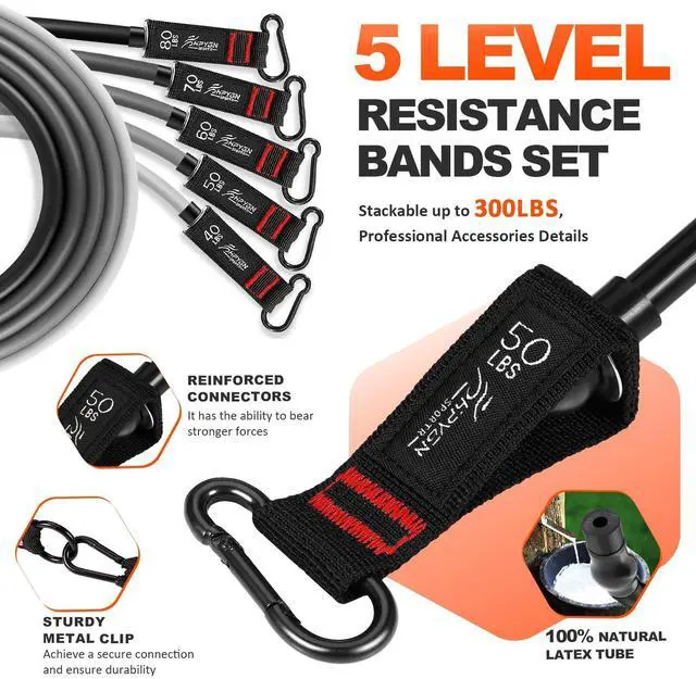 Alt view image 2 of 7 - Resistance Bands 300lbs, Heavy Duty Workout Bands, Exercise Bands with Handle, Fitness Bands with Carry Bag, Door Anchor, Legs Ankle Straps for Muscle Training, Physical Therapy, Shape Body
