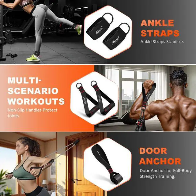 Alt view image 5 of 7 - Resistance Bands 300lbs, Heavy Duty Workout Bands, Exercise Bands with Handle, Fitness Bands with Carry Bag, Door Anchor, Legs Ankle Straps for Muscle Training, Physical Therapy, Shape Body