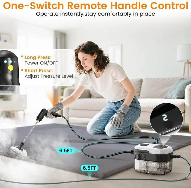 Alt view image 3 of 7 - Pressurized Steam Cleaner, 3-Level Adjustable Handheld Steamer Cleaning for Home, 15s Fast Heat-Up & 47.3oz Tank, 2500W Multi-Surface Portable Steamer for Floor/Grout/Car/Kitchen & Bathroom