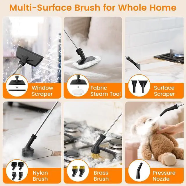 Alt view image 7 of 7 - Pressurized Steam Cleaner, 3-Level Adjustable Handheld Steamer Cleaning for Home, 15s Fast Heat-Up & 47.3oz Tank, 2500W Multi-Surface Portable Steamer for Floor/Grout/Car/Kitchen & Bathroom