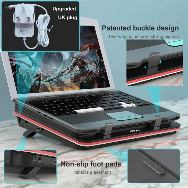 Alt view image 6 of 7 - GT500 Powerful Turbo-Fan (4200 RPM) Laptop Cooling Pad with Infinitely Variable Speed,Seal Foam for Rapid Cooling Gaming Laptop,Dust Filter for Protect Laptop,13-17.3inch Laptop Cooler
