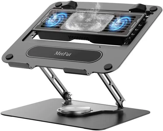 Main image of Laptop Cooling Stand with Detachable Thermoelectric Cooler, Adjustable Height & Angle, 360 Rotation Base, Carbon Steel Framework, Ultra-Quiet & Super Sturdy for up to 15.6 Laptop (Black)