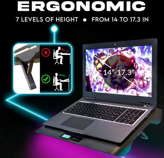 Alt view image 3 of 5 - Everest Laptop Cooling Pad | New | Powerful Turbo-Fan 4300 RPM Laptop Cooler | Sealed Foam for Maximum Performance | Avoid Overheating and Protect Your Gaming Laptop | 14-17.3 in