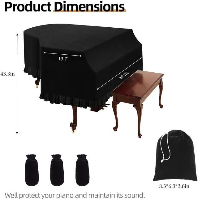 Alt view image 2 of 6 - Grand Piano Keyboard Dust Cover, Music Stretchy Dirt Proof Keyboard Cover With Durable Elastic & Cord Lock Must Have Piano Accessories