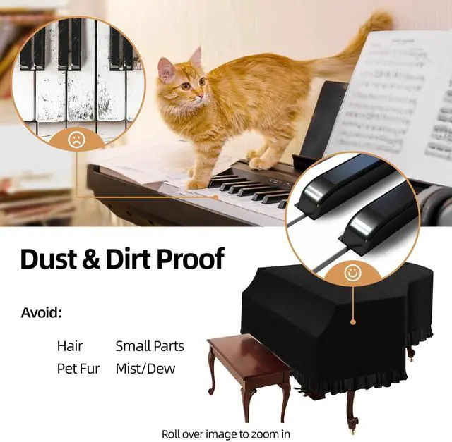 Alt view image 3 of 6 - Grand Piano Keyboard Dust Cover, Music Stretchy Dirt Proof Keyboard Cover With Durable Elastic & Cord Lock Must Have Piano Accessories