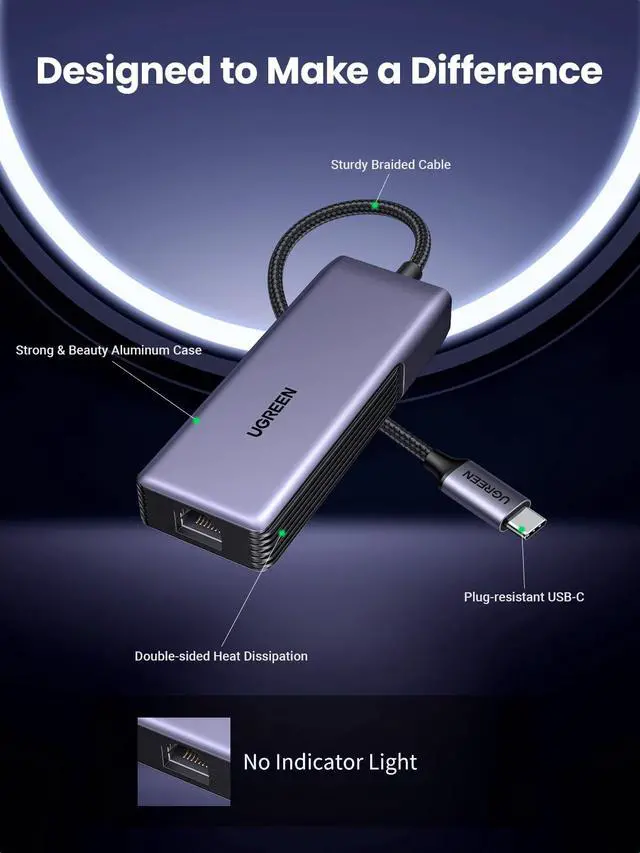 Alt view image 7 of 7 - USB C to Ethernet Adapter 5Gb, Ethernet Adapter for Laptop, Aluminum with Thermal Design, Type C (Thunderbolt 5/4/3 Compatible) to RJ45 Network LAN Internet, Compatible for MacBook Air/Pro, XPS