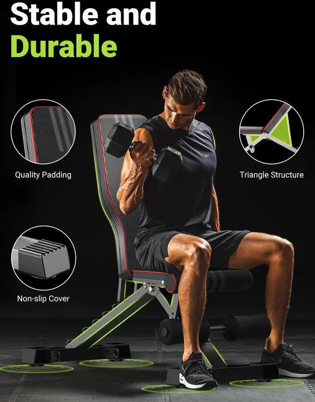 Alt view image 4 of 6 - Adjustable Weight Bench for Full Body Workout; Foldable Bench Press Bench of Home Gym Strength Training; Incline Decline Flat Utility Workout Bench with Quick Folding& Fast Adjustment (Black)