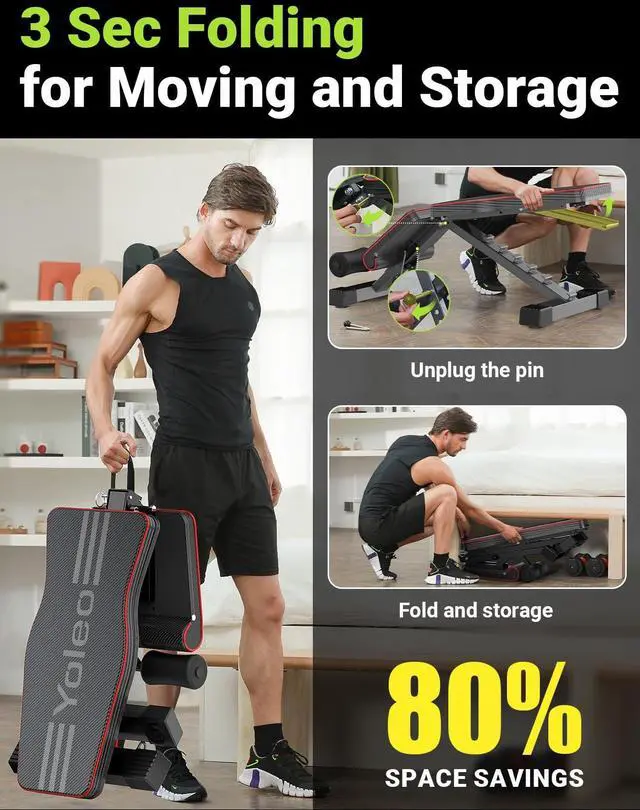 Alt view image 5 of 6 - Adjustable Weight Bench for Full Body Workout; Foldable Bench Press Bench of Home Gym Strength Training; Incline Decline Flat Utility Workout Bench with Quick Folding& Fast Adjustment (Black)