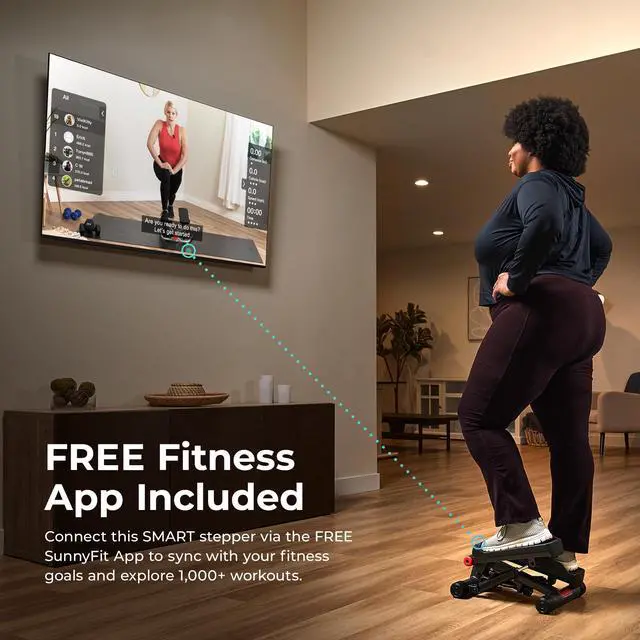 Alt view image 4 of 7 - Mini Steppers for Exercise at Home, Stair Step Workout Machine with Optional Resistance Bands, Full Body Cardio Equipment, Optional Free SunnyFit App Connection Smart Stepper