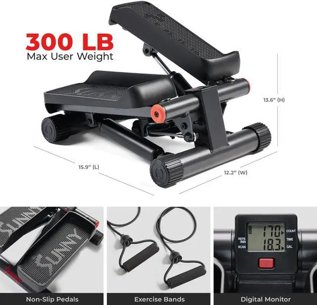 Alt view image 6 of 7 - Mini Steppers for Exercise at Home, Stair Step Workout Machine with Optional Resistance Bands, Full Body Cardio Equipment, Optional Free SunnyFit App Connection Smart Stepper