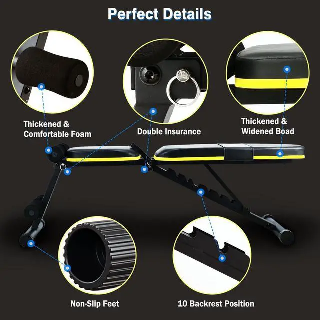 Alt view image 5 of 7 - Weight Bench, Adjustable Strength Training Bench for Full Body Workout with Fast Folding, Incline Decline Exercise Workout Bench for Home Gym -New Version