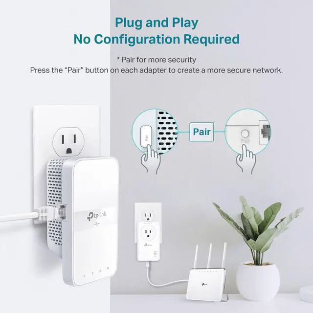 Alt view image 3 of 5 - Powerline WiFi Extender TL-WPA7617 KIT - Includes AV1000 Powerline Ethernet Network Adapter and AC1200 Dual Band Extender, Gigabit Port, Passthrough, OneMesh, Ethernet Over Power, Plug & Play