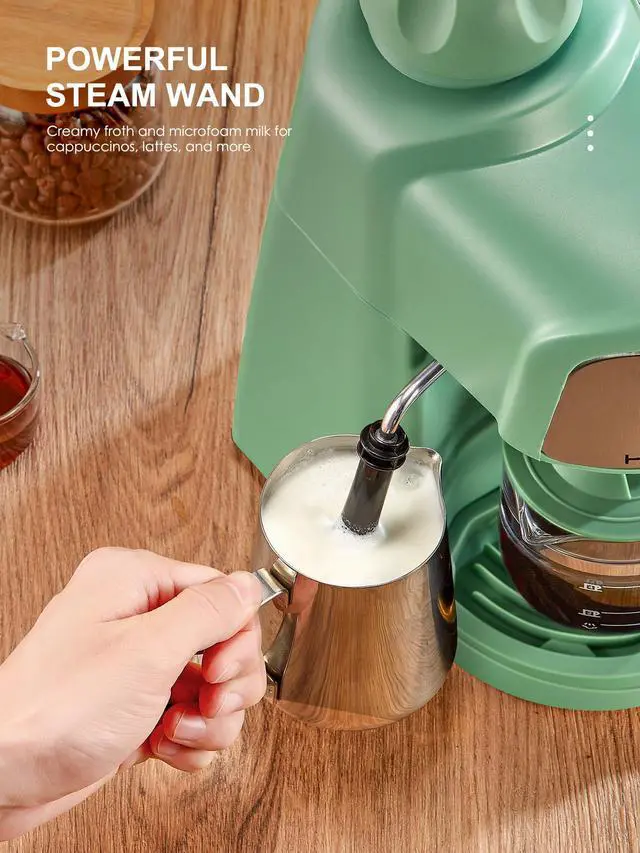 Alt view image 7 of 7 - Espresso Machine, 3.5Bar Espresso and Cappuccino Machine with Fast Heating Function, 1-4 Cups Coffee Maker with Milk Frothing Function and Steam Wand (Green)