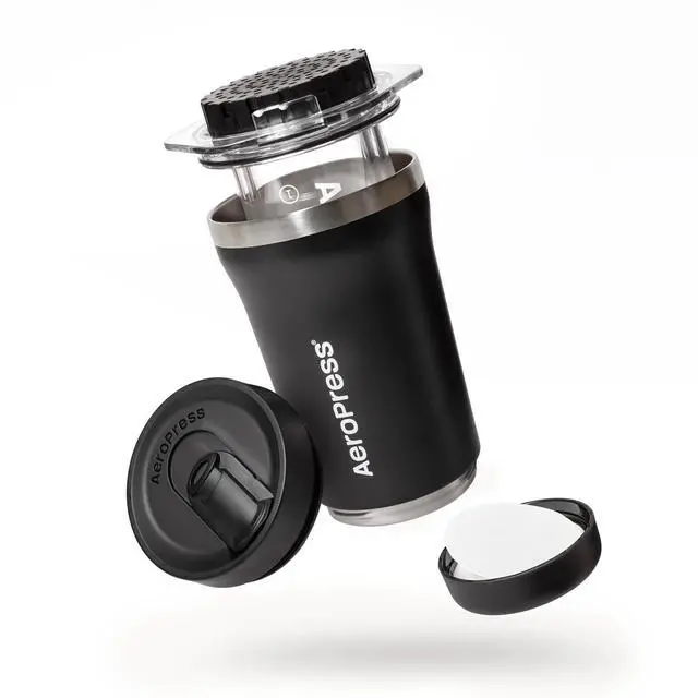 Alt view image 4 of 6 - Go Plus, Small Portable Coffee Maker Kit, Travel, Camping & Office, All-in-One French Press, Pour-Over & Espresso Style Manual Brewer, 2 Min Brew for Less Bitterness, More Flavor, Black
