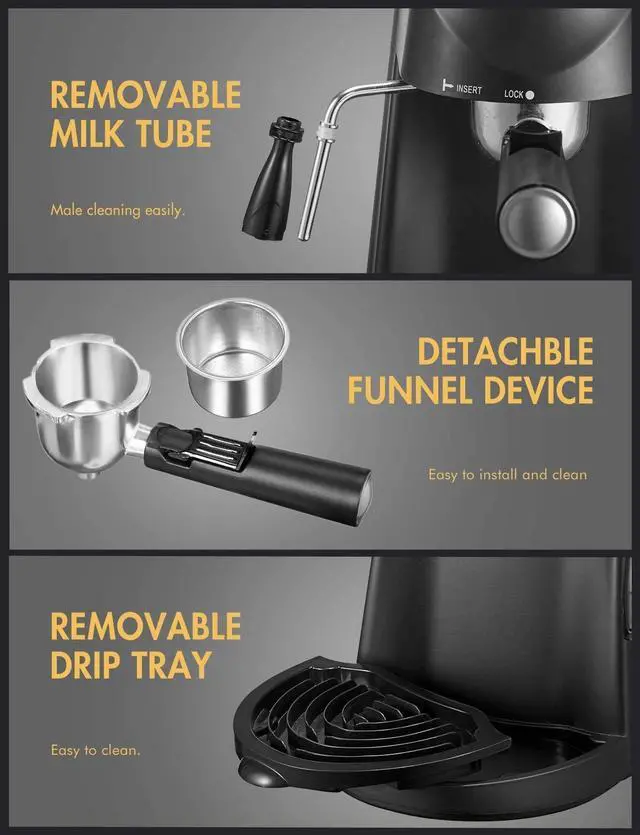 Alt view image 5 of 7 - Espresso Machine, 3.5Bar Espresso Coffee Maker, Espresso and Cappuccino Machine with Milk Frother, Espresso Maker with Steamer