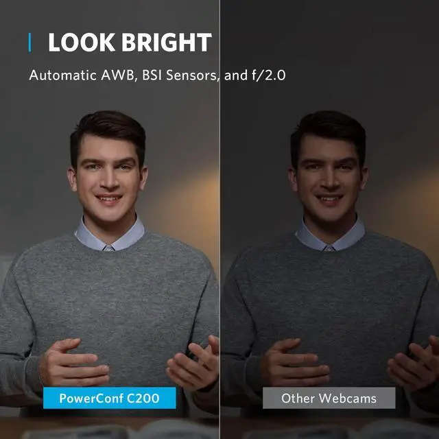 Alt view image 5 of 6 - PowerConf C200 2K Webcam for PC/Laptop/Mac, Computer Camera, Low-Light Correction, AI-Noise Canceling Mics, Adjustable Field of View, Built-in Privacy Cover, Stereo Mics, for Meeting