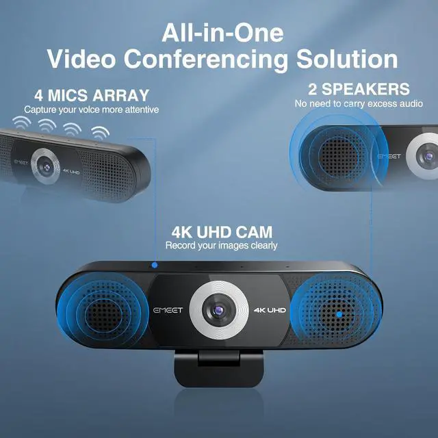 Alt view image 2 of 7 - KEHIPI3-in-1 4K Webcam with Microphone and Speaker, C980 PRO 60°-98° Wide Angle Webcam w/ 4 Noise Cancel Mics, 2 Speakers, Fixed Focus, Magnetic Privacy Cover, Great for Group and Personal Video Calls