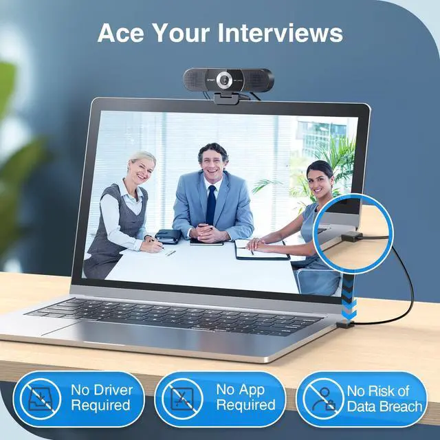 Alt view image 6 of 7 - KEHIPI3-in-1 4K Webcam with Microphone and Speaker, C980 PRO 60°-98° Wide Angle Webcam w/ 4 Noise Cancel Mics, 2 Speakers, Fixed Focus, Magnetic Privacy Cover, Great for Group and Personal Video Calls