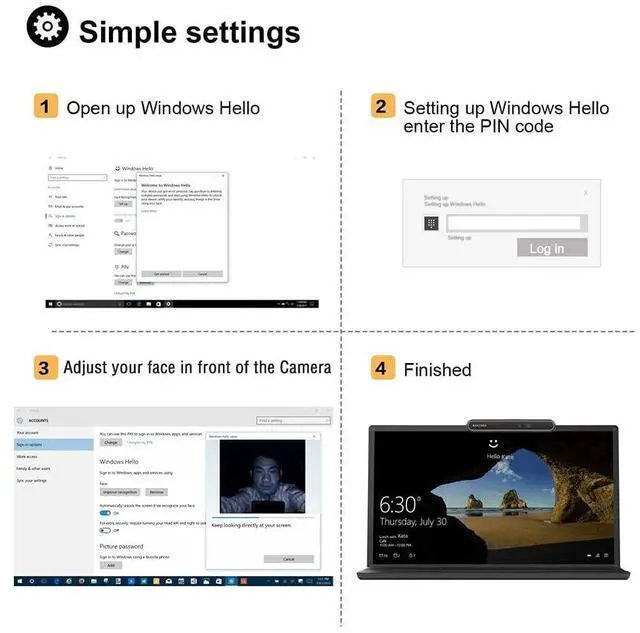 Alt view image 3 of 5 - Face Recognition USB IR Camera for Windows Hello, RGB 1080P (Entry Level) Webcam with Dual Microphone