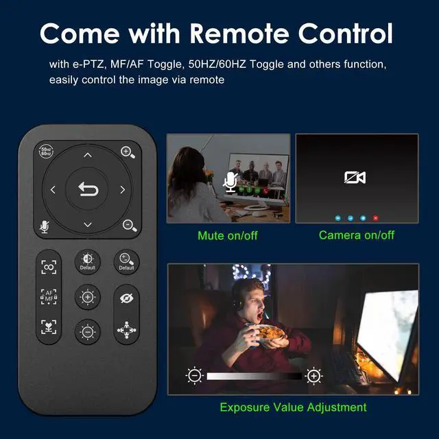 Alt view image 6 of 7 - Webcam, 2K Streaming Webcam with Ring Light, HDR Laptop Camera with Remote, Dual Stereo Microphone and Privacy Cover, Auto Focus 5X Zoom in, Computer Camera for Zoom/Skype/Teams/Webex