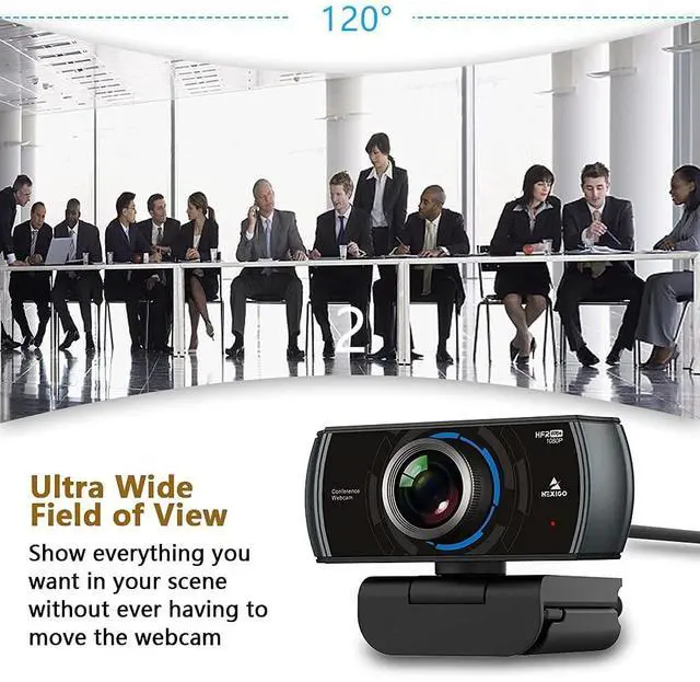 Alt view image 6 of 7 - N980P 1080P 60FPS Webcam with Microphone and Software Control, USB Computer Camera, Built-in Dual Noise Reduction Mics, 120° Wide-Angle for Zoom/Skype/FaceTime/Teams, PC Mac Laptop Desktop