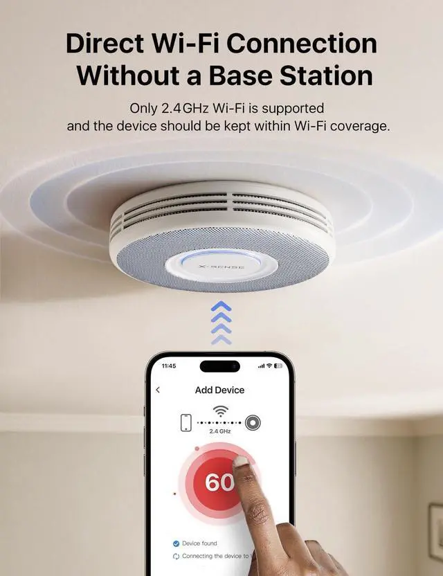 Alt view image 2 of 7 - Smart Wi-Fi Smoke Detector with Voice Alerts and 17 Locations, Fire Alarm, Fire Detector, 1.3 in (33 mm) Thick, XS0B-iR, 3 Pack