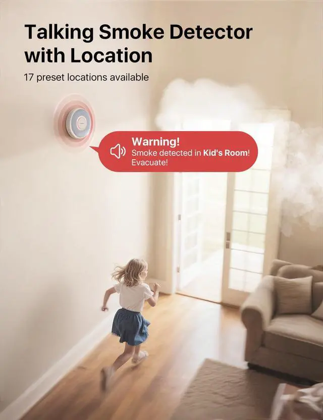 Alt view image 3 of 7 - Smart Wi-Fi Smoke Detector with Voice Alerts and 17 Locations, Fire Alarm, Fire Detector, 1.3 in (33 mm) Thick, XS0B-iR, 3 Pack