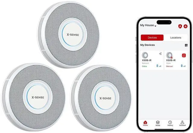 Main image of Smart Wi-Fi Smoke Detector with Voice Alerts and 17 Locations, Fire Alarm, Fire Detector, 1.3 in (33 mm) Thick, XS0B-iR, 3 Pack
