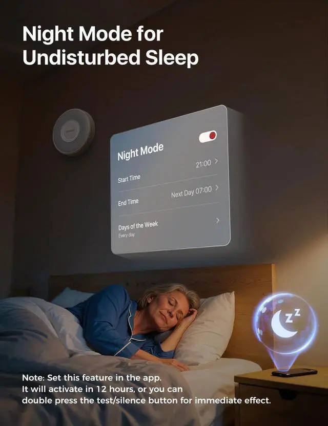 Alt view image 4 of 7 - Smart Wi-Fi Smoke Detector with Voice Alerts and 17 Locations, Fire Alarm, Fire Detector, 1.3 in (33 mm) Thick, XS0B-iR, 3 Pack